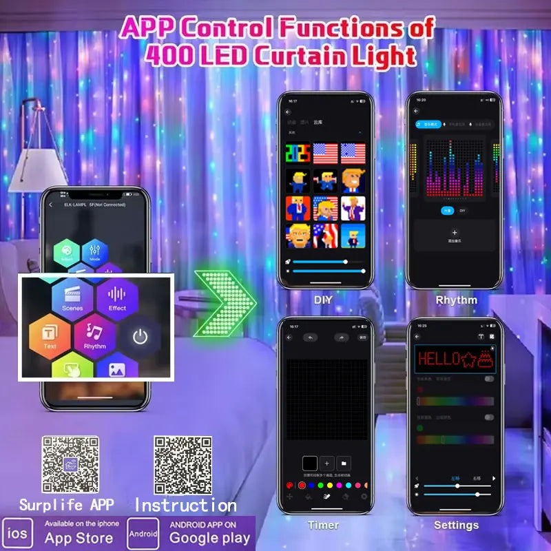 Smart Music Sync Curtain Lights
