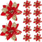 Glitter Artificial Christmas Flowers Merry Tree Ornaments