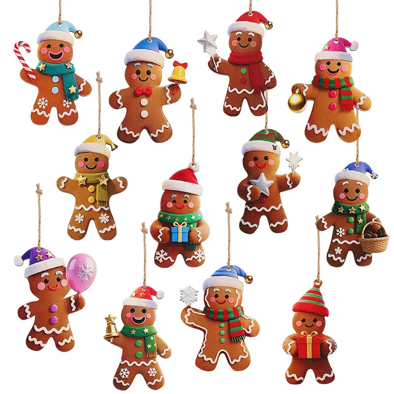 Christmas Gingerbread Man Ornaments Tree Wooden Hanging