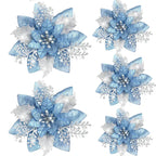 Glitter Artificial Christmas Flowers Merry Tree Ornaments