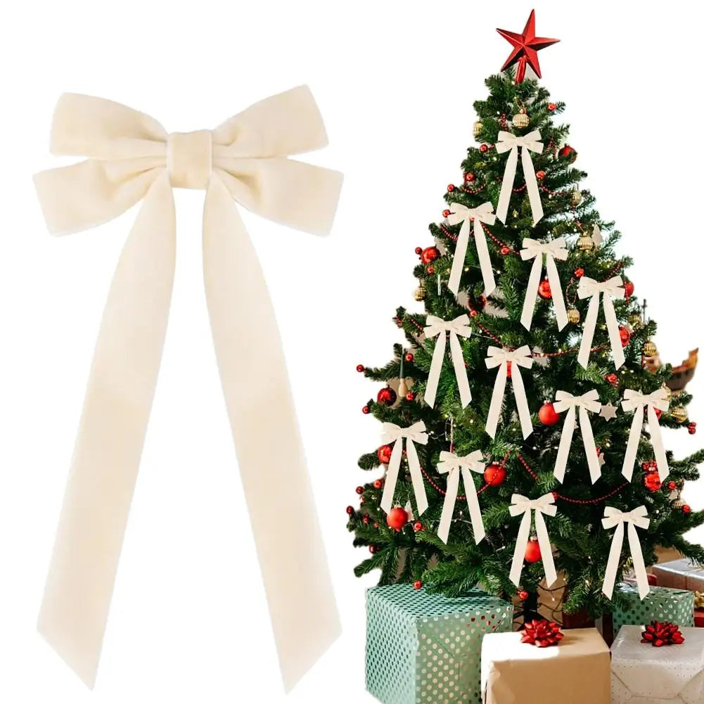 Velvet Bows Christmas Tree Decorations,Pink Large Topper