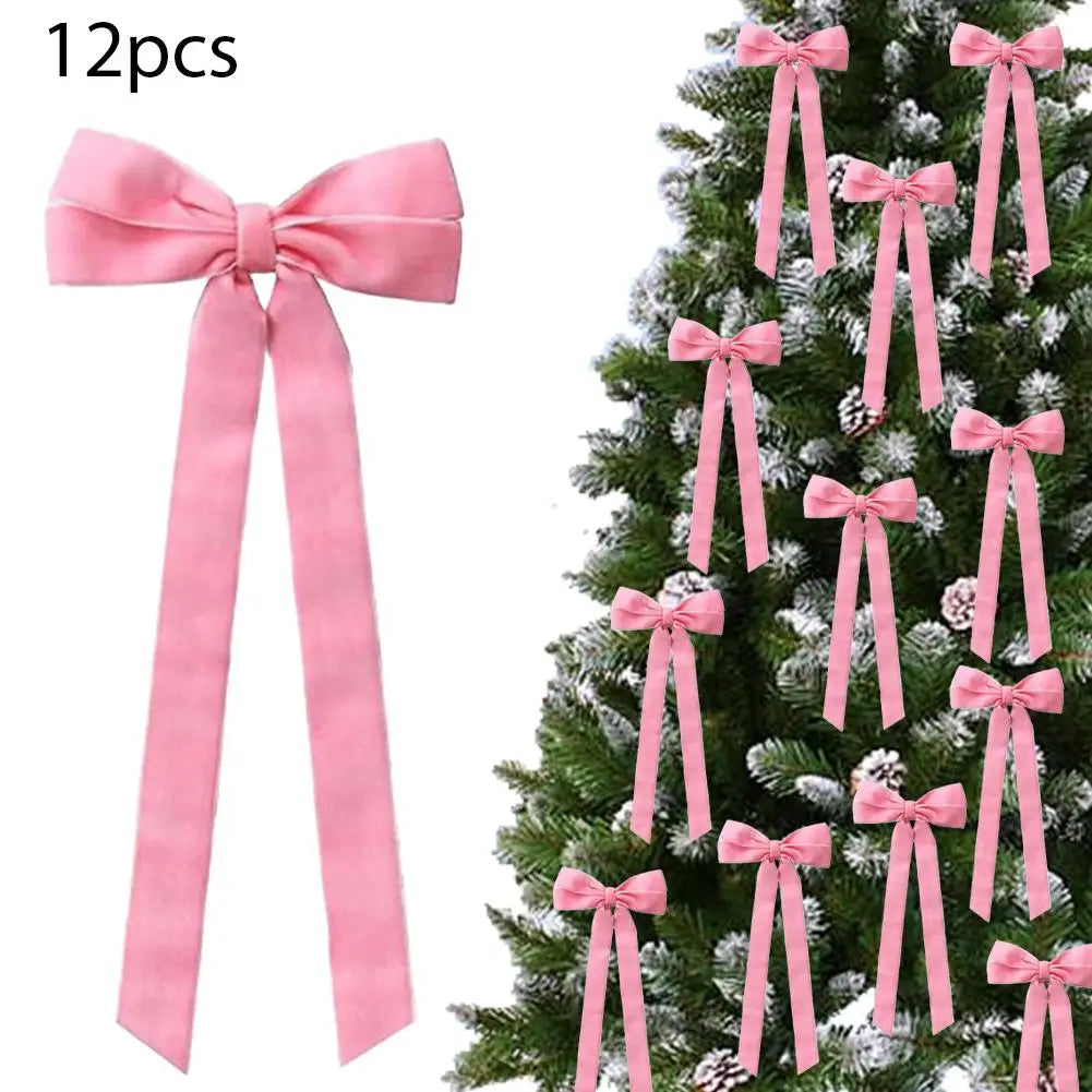 Velvet Bows Christmas Tree Decorations,Pink Large Topper