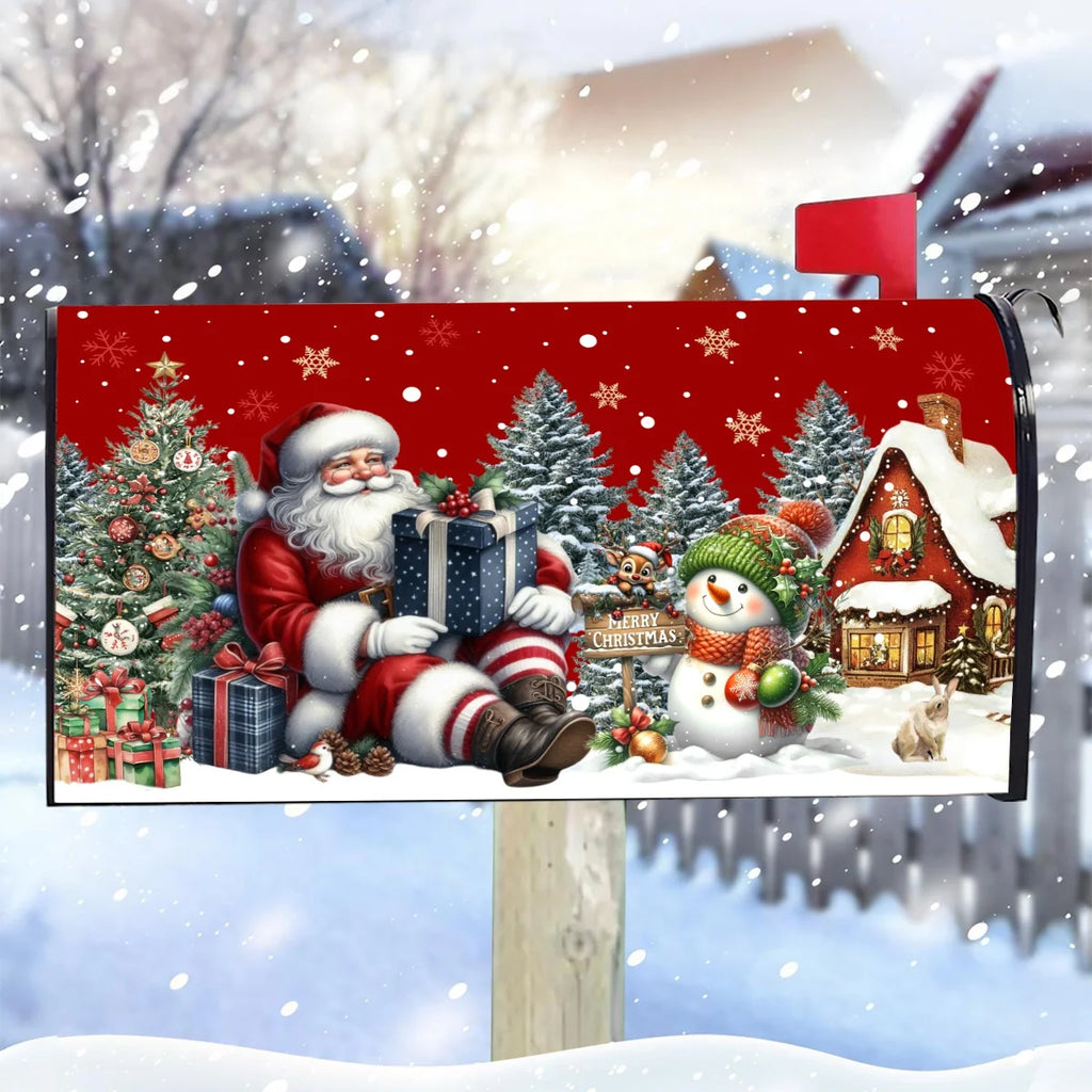 Christmas Santa Clause & Snowman Mailbox Cover