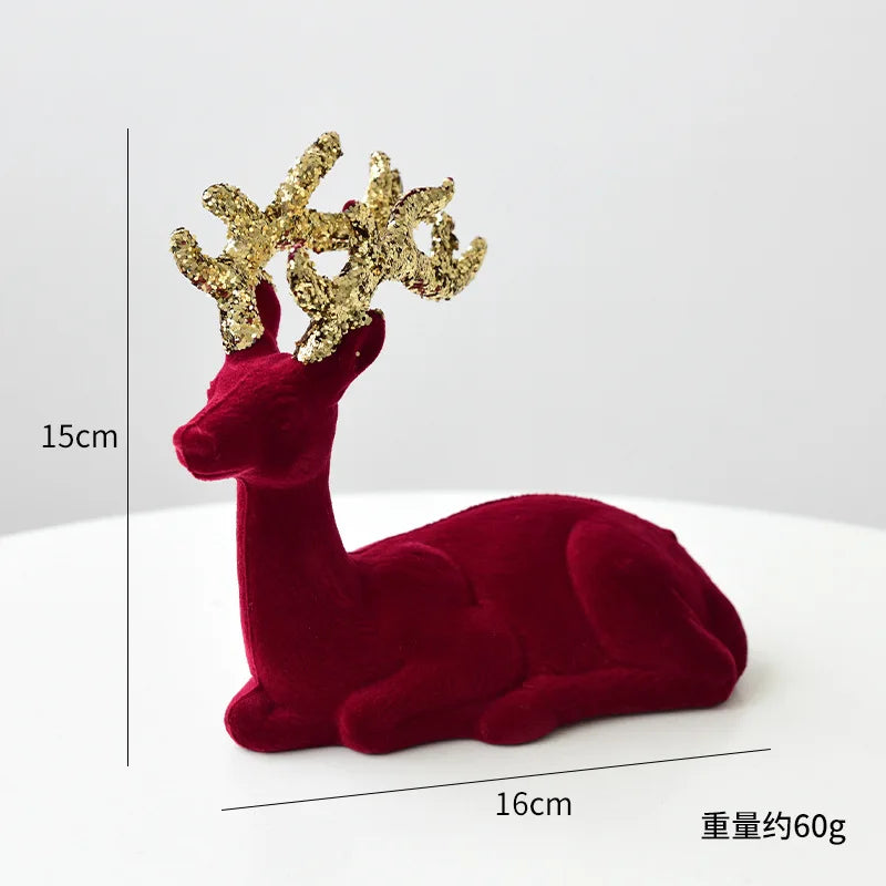 Christmas elk glitter burgundy flocked deer ornament,