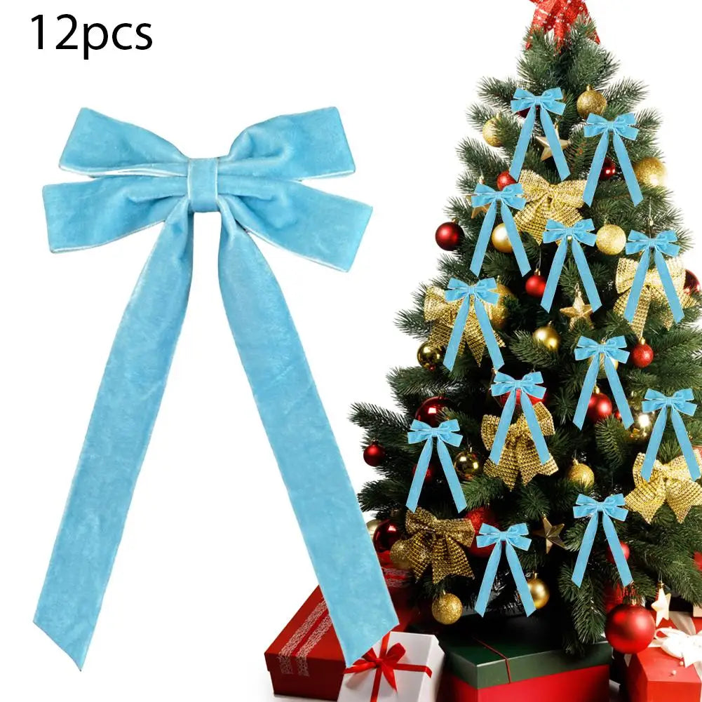 Velvet Bows Christmas Tree Decorations,Pink Large Topper