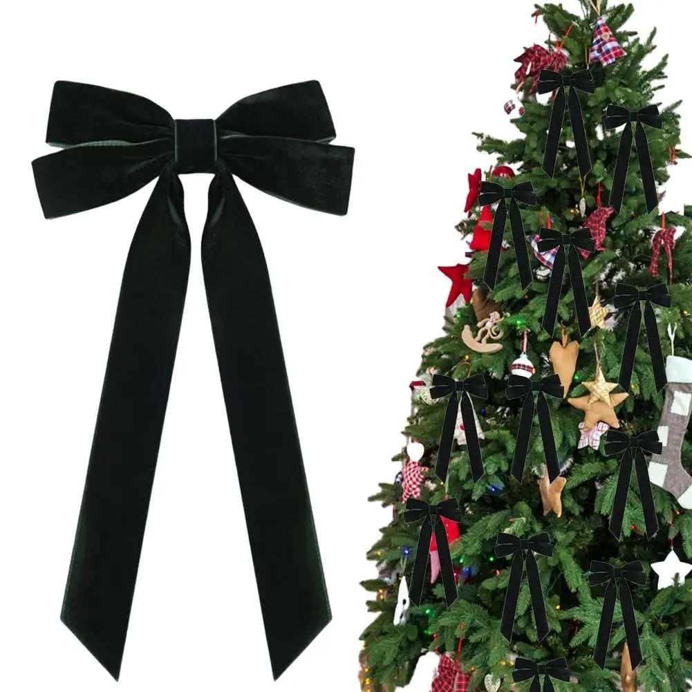 Velvet Bows Christmas Tree Decorations,Pink Large Topper