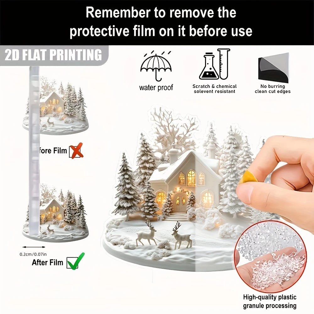 Elegant Acrylic Christmas Snowhouse Reindeer Scene Ornaments