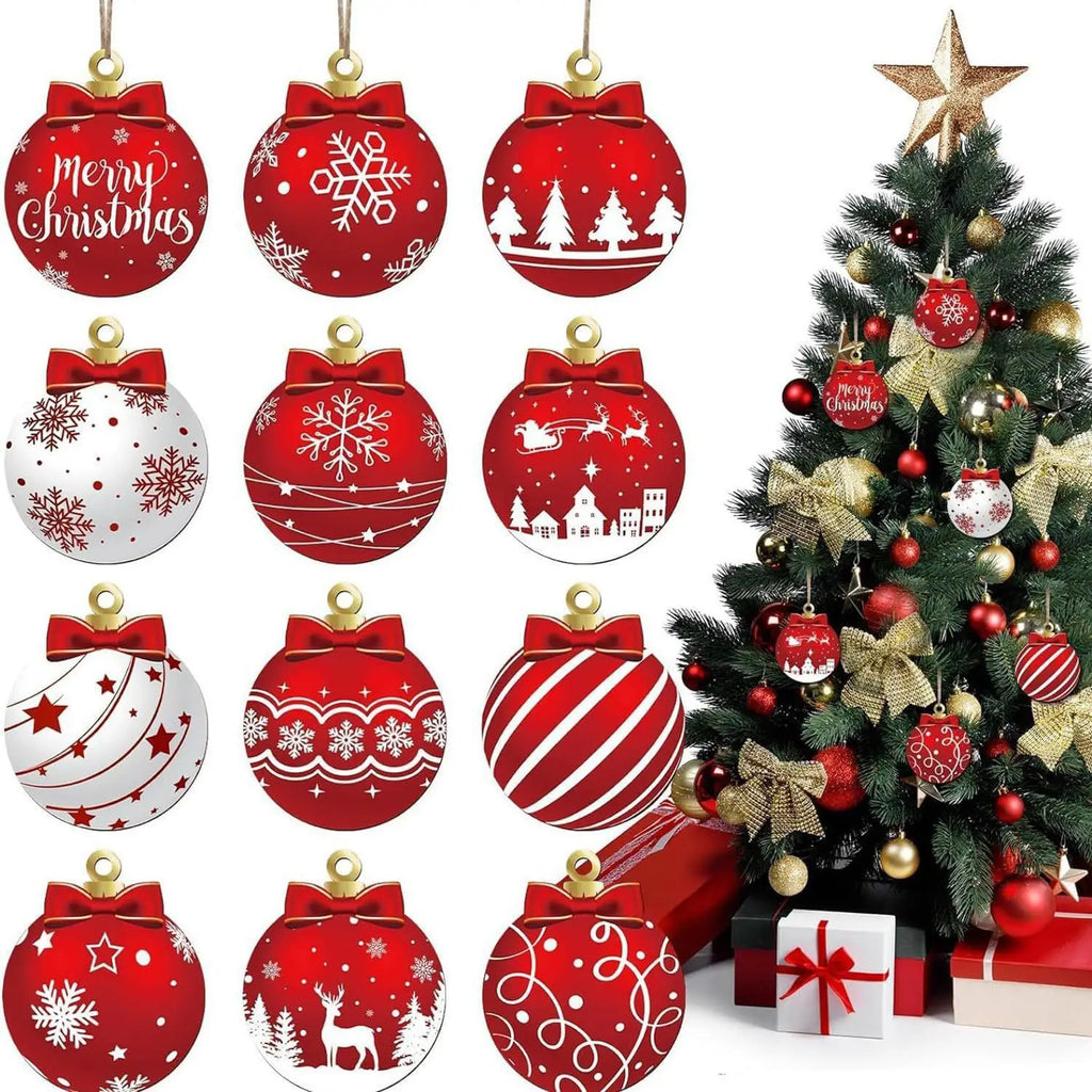 Red White Wooden Christmas Ball Ornament, Elk