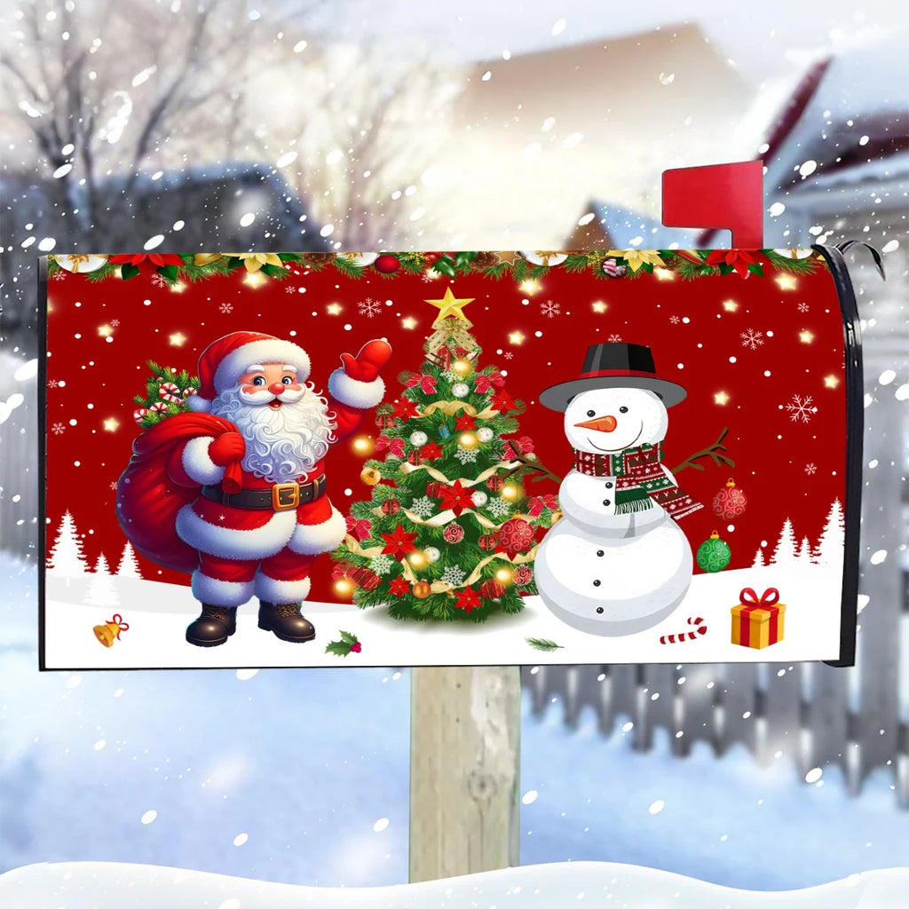 Christmas Santa Clause & Snowman Mailbox Cover