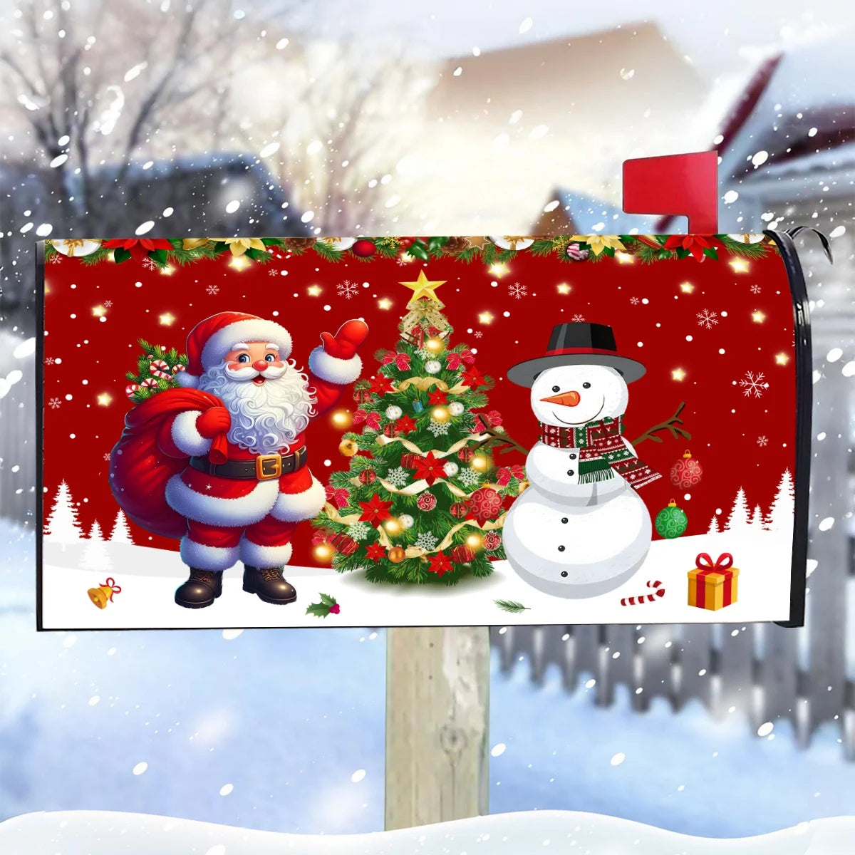 Christmas Santa Clause & Snowman Mailbox Cover