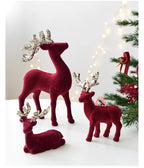 Christmas elk glitter burgundy flocked deer ornament,