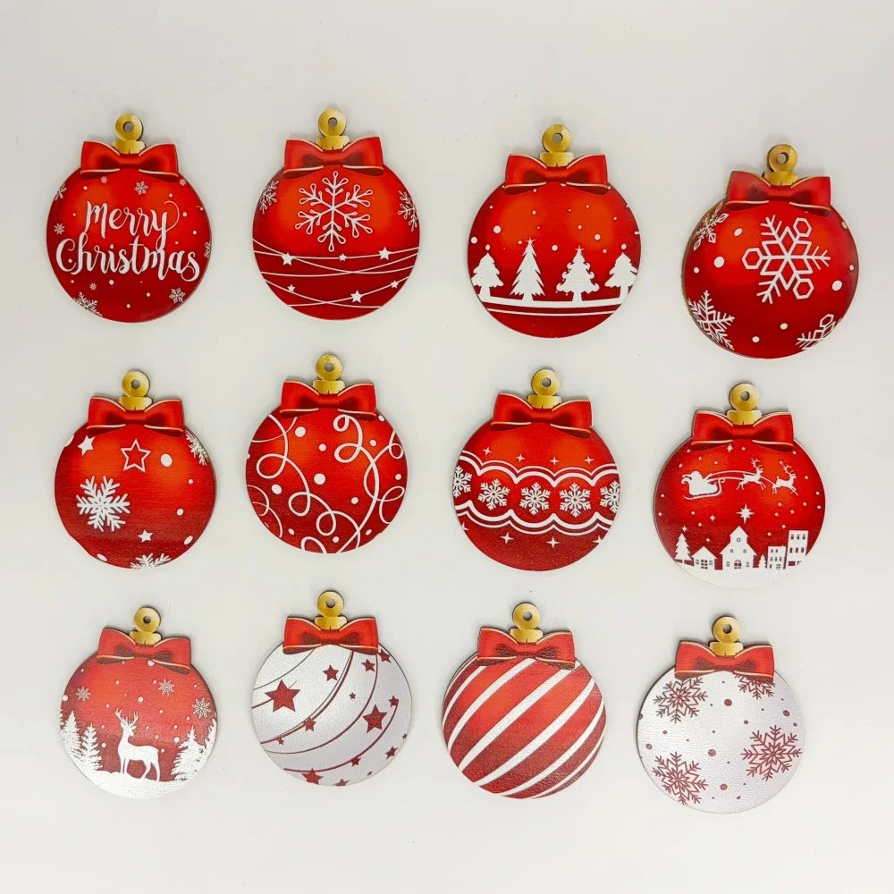 Red White Wooden Christmas Ball Ornament, Elk