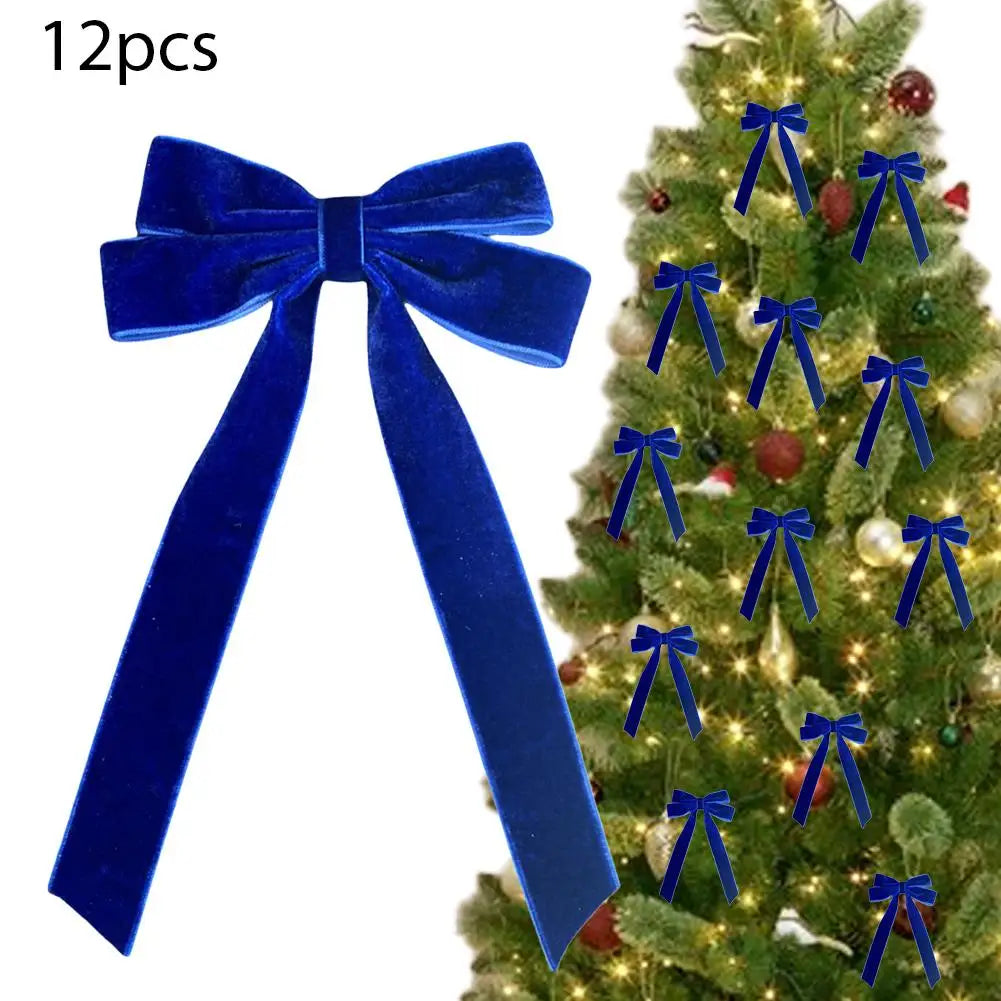 Velvet Bows Christmas Tree Decorations,Pink Large Topper