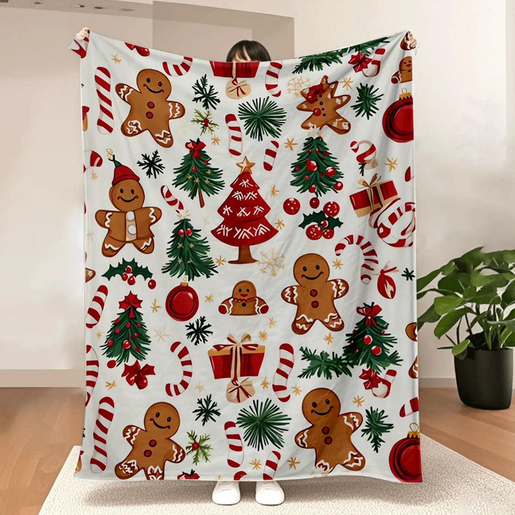 Ultra Soft Christmas Gingerbread Wonderland Print Flannel Throw Blanket
