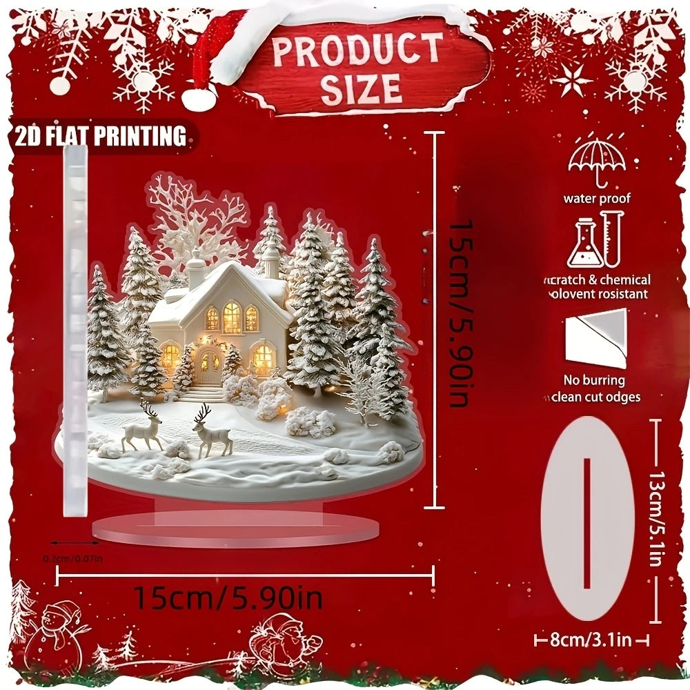 Elegant Acrylic Christmas Snowhouse Reindeer Scene Ornaments