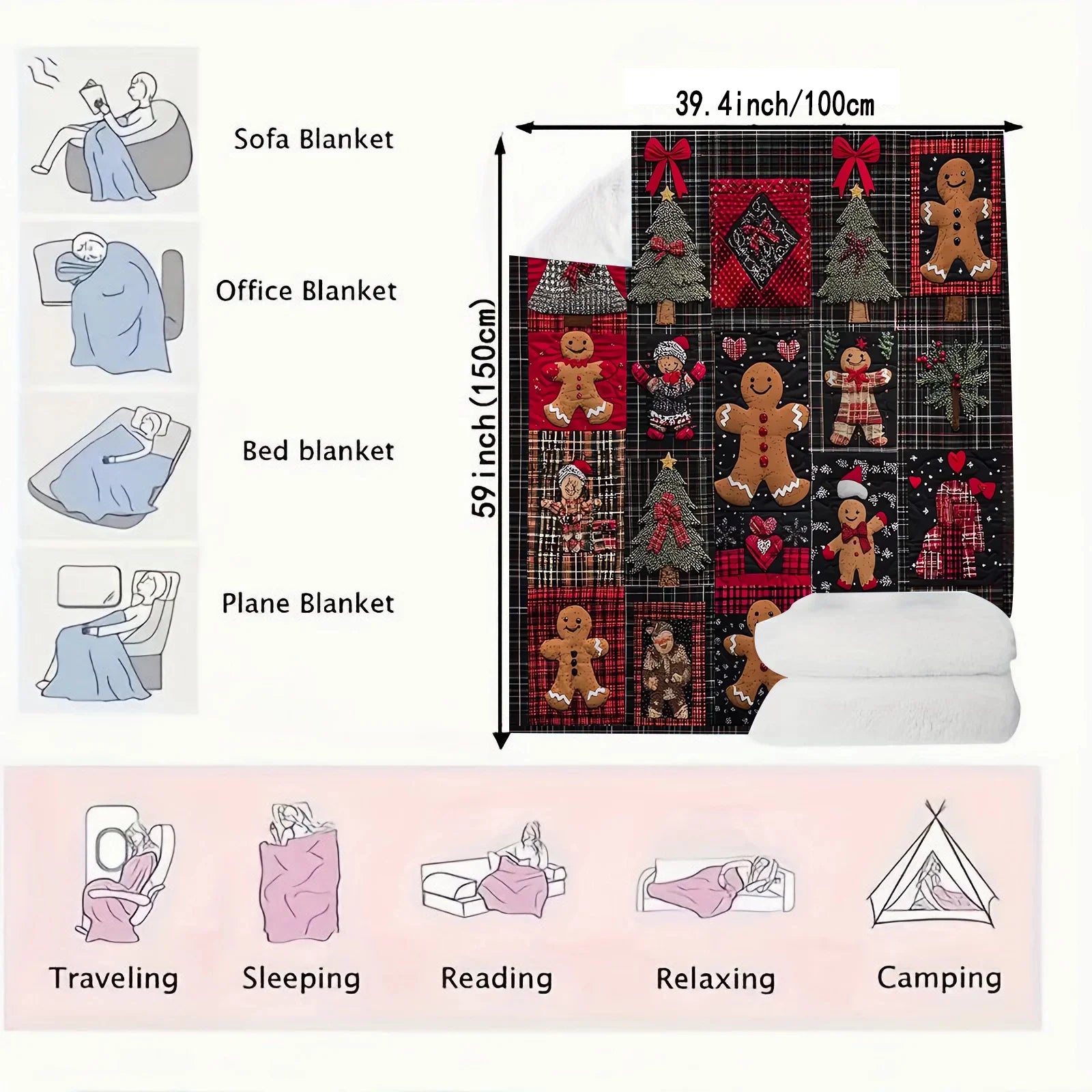 Vintage Christmas Gingerbread Man Blanket