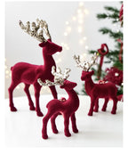 Christmas elk glitter burgundy flocked deer ornament,