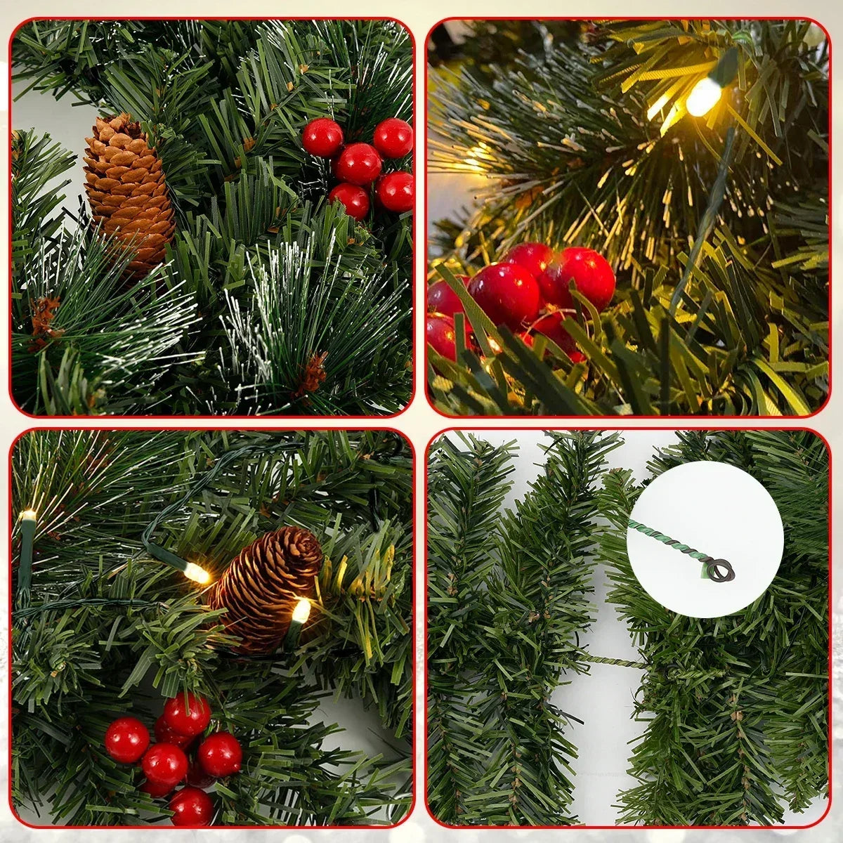 Christmas Garland Wreath With Pinecones Red Berries