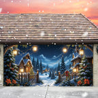 Christmas Night Village Scene Garage Door Banner
