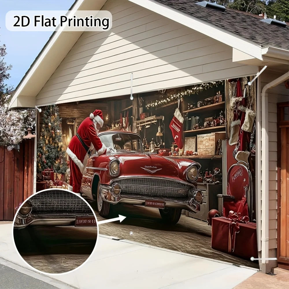Christmas Santa Clause Mechanic Garage Door Banner