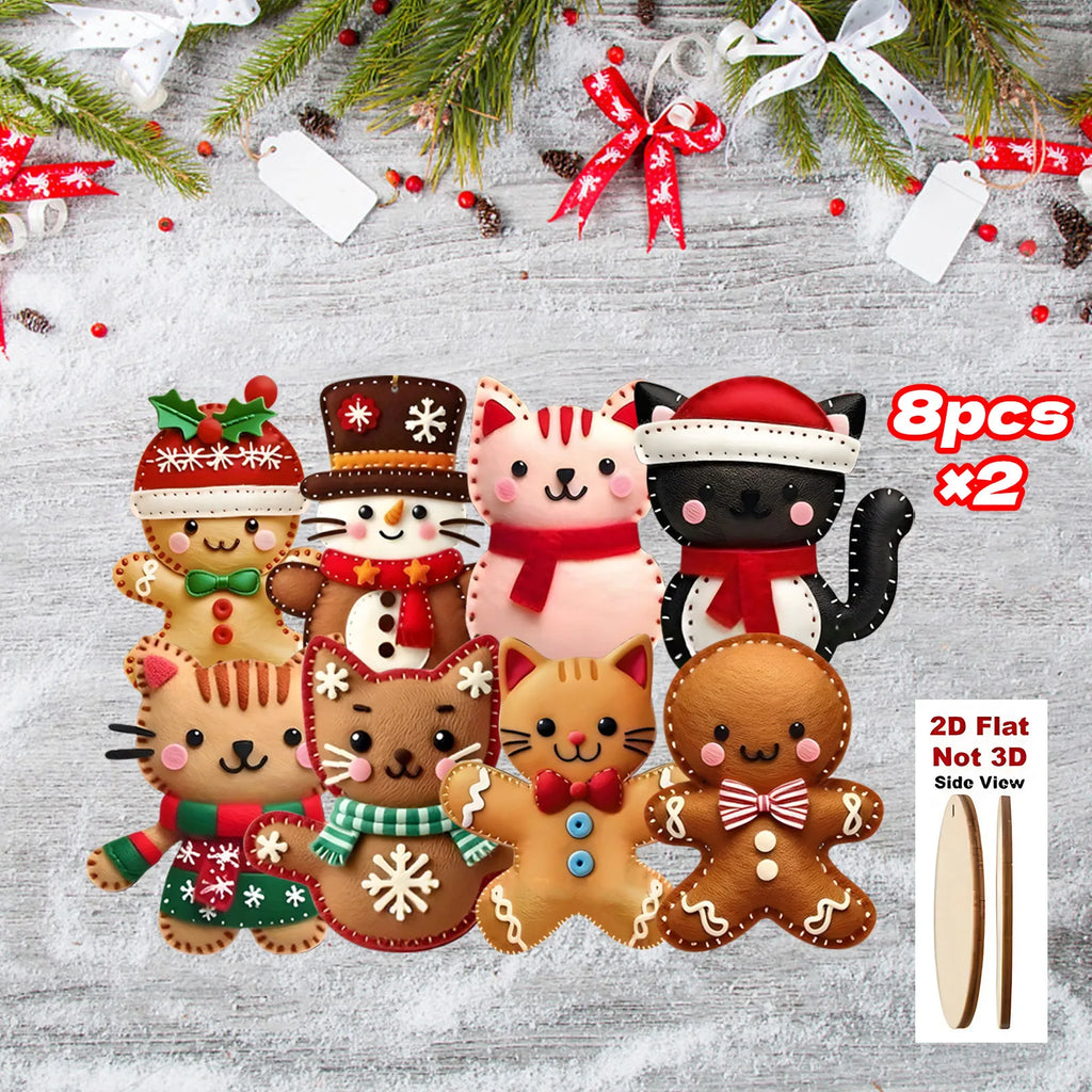 Flat Gingerbread Cat Tree Toppers Christmas Ornaments