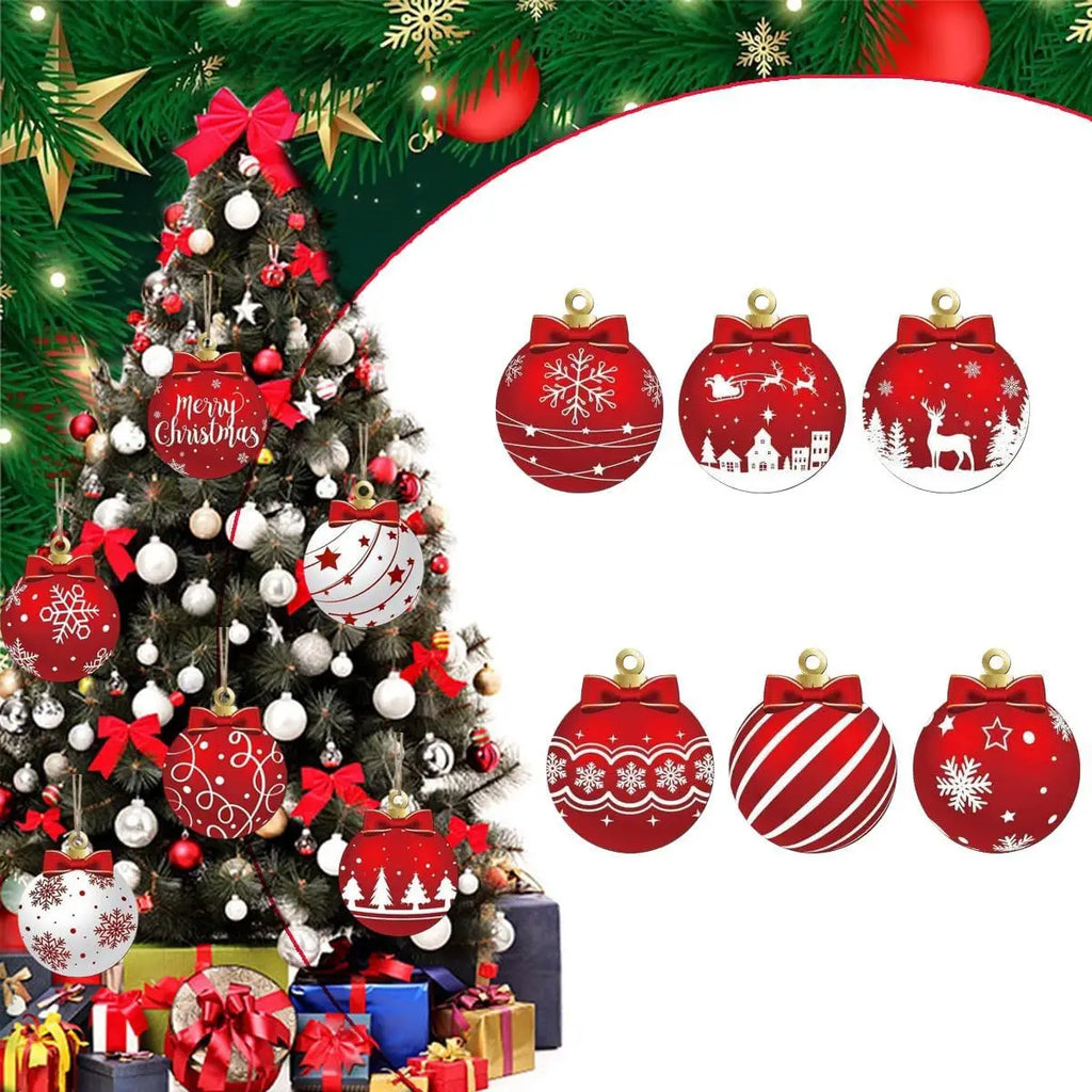 Red White Wooden Christmas Ball Ornament, Elk