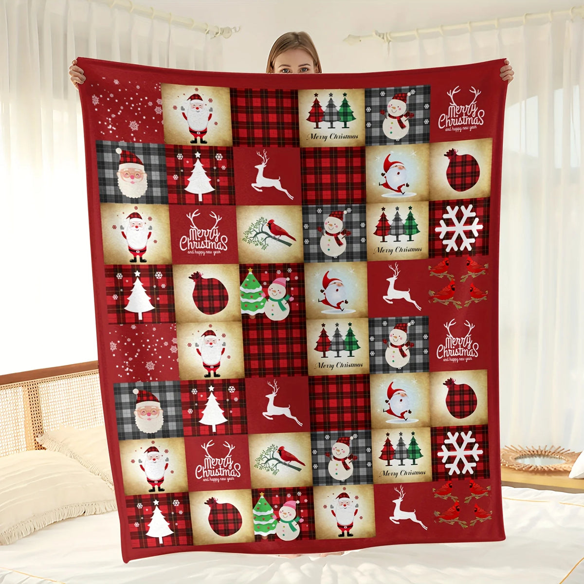 Santa Snowman and Reindeer Throw
