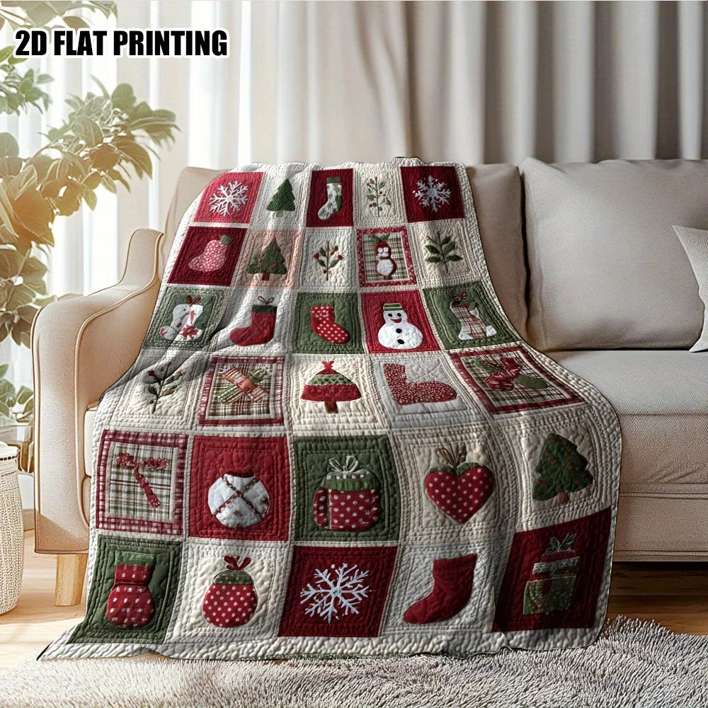 1pc Festive Christmas Flannel blankets，Perfect for Travel, Office,with Snowflakes, Christmas Trees & More, Office Blanket