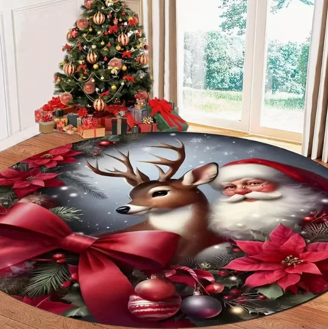 Santa Snowflake Round Holiday Rug