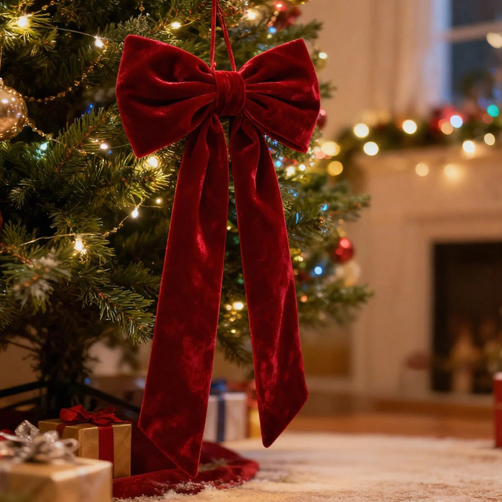 Christmas Bow Red Velvet Tree Toppers Ornament
