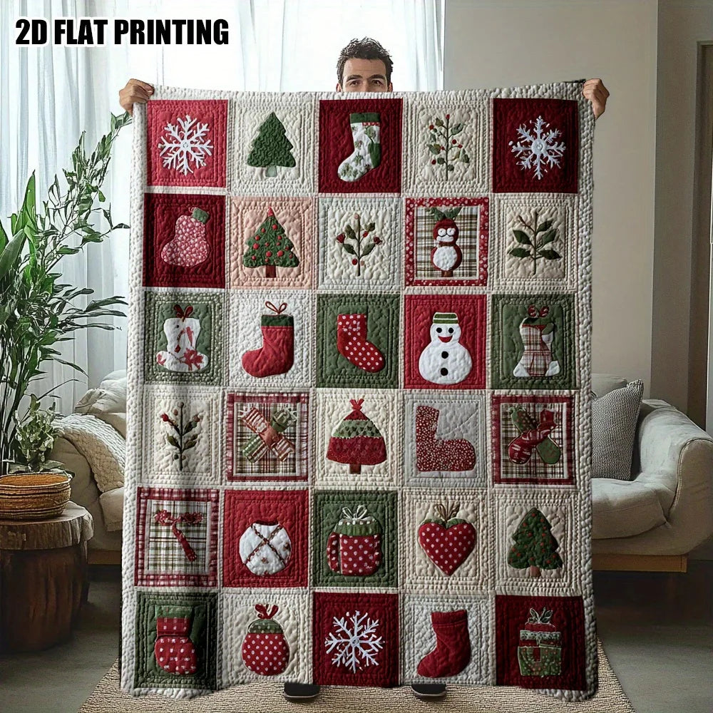 1pc Festive Christmas Flannel blankets，Perfect for Travel, Office,with Snowflakes, Christmas Trees & More, Office Blanket