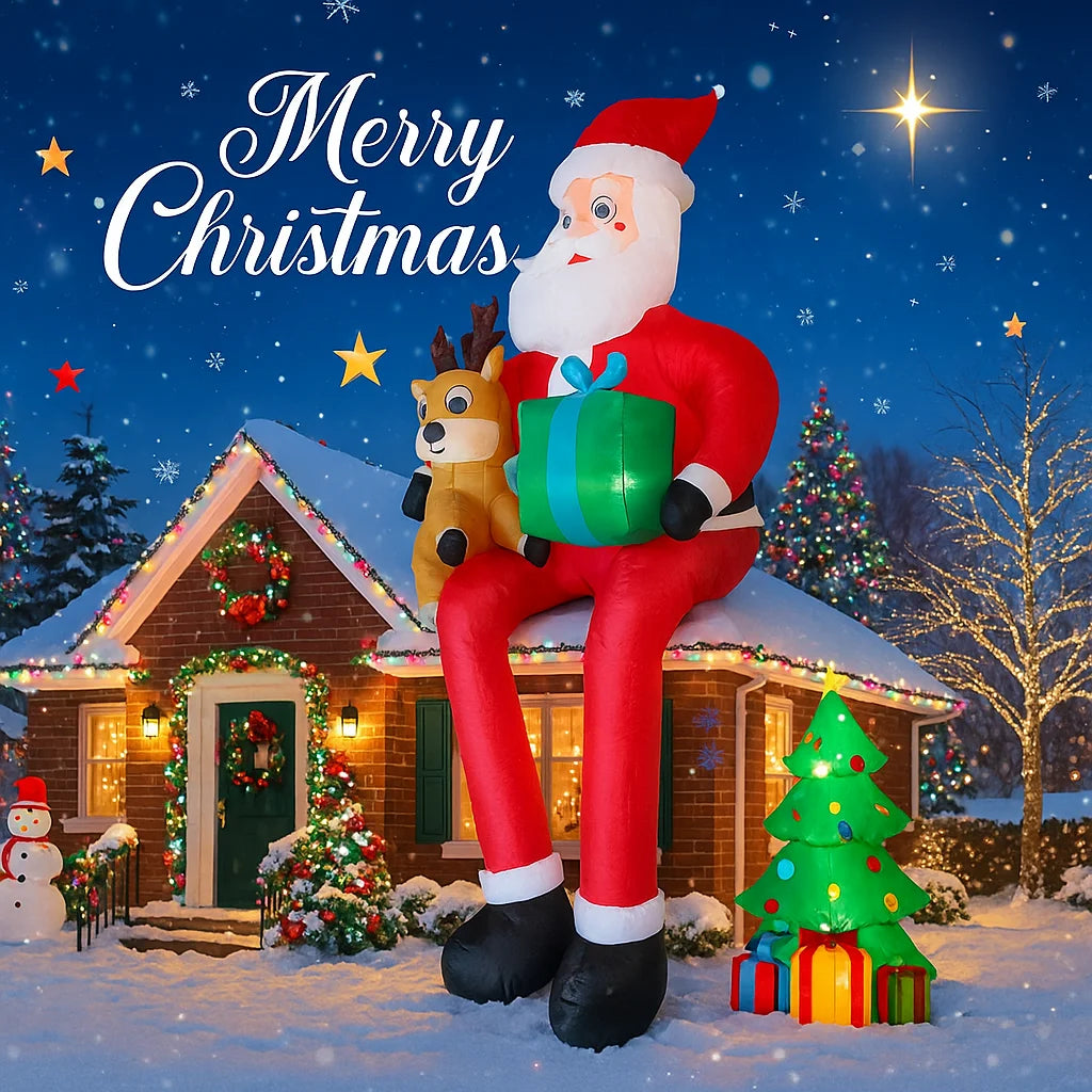 Inflatable Santa and Reindeer Yard Decor