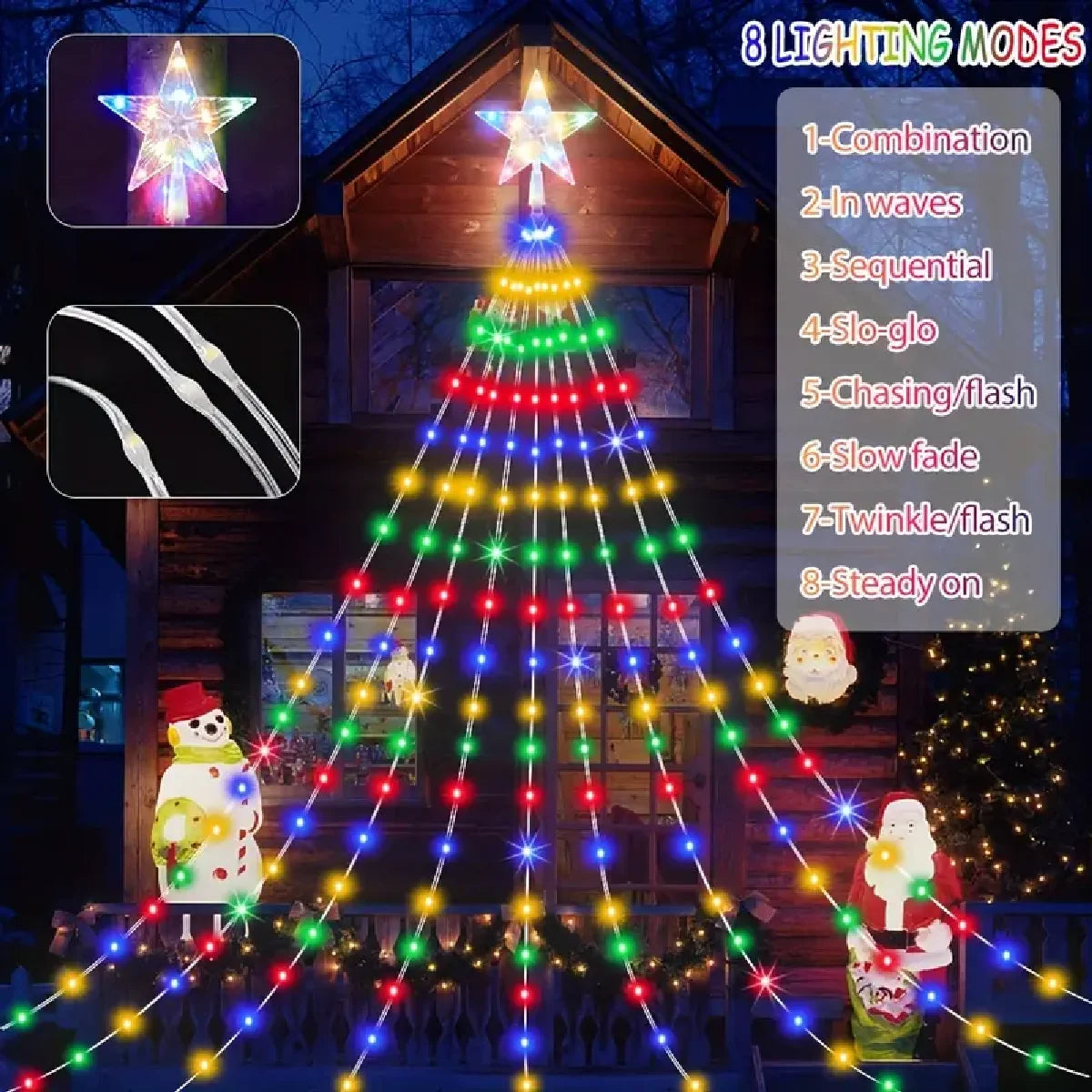 Solar Star Waterfall Holiday Lights
