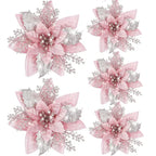 Glitter Artificial Christmas Flowers Merry Tree Ornaments