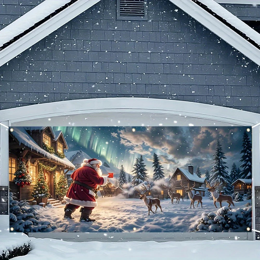 Christmas Deer Party Garage Door Banner