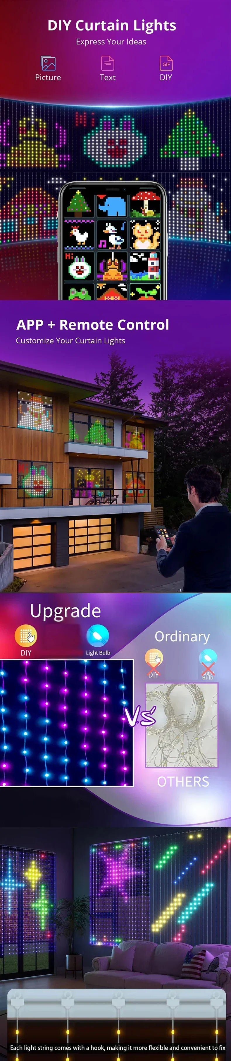 App Controlled Christmas Curtain Lights