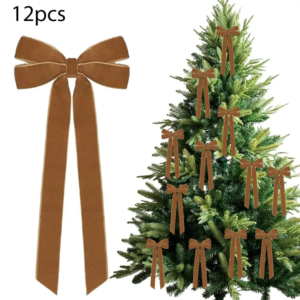Velvet Bows Christmas Tree Decorations,Pink Large Topper