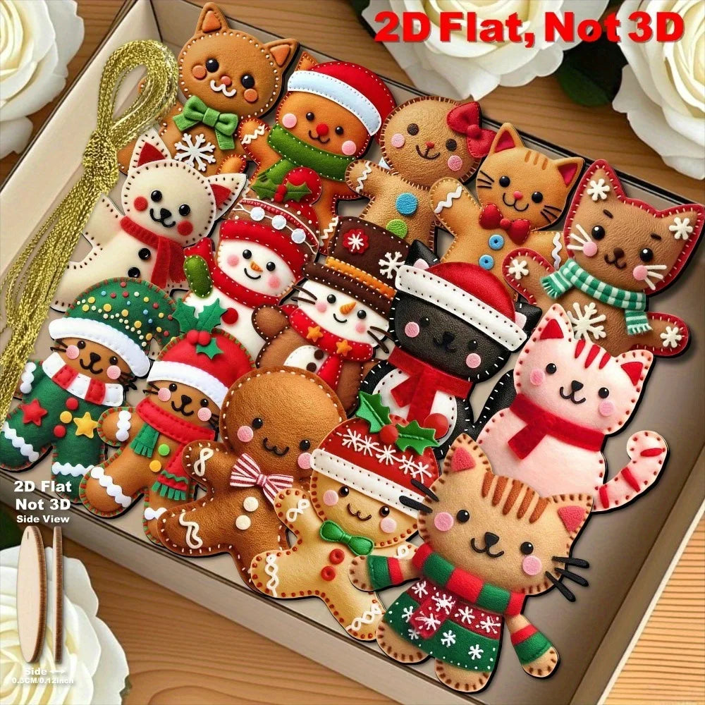 Flat Gingerbread Cat Tree Toppers Christmas Ornaments