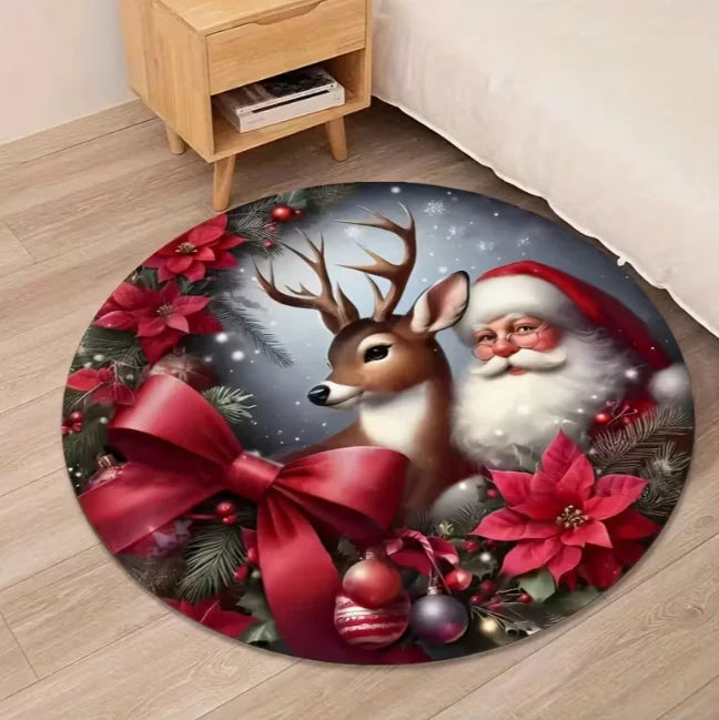 Santa Snowflake Round Holiday Rug