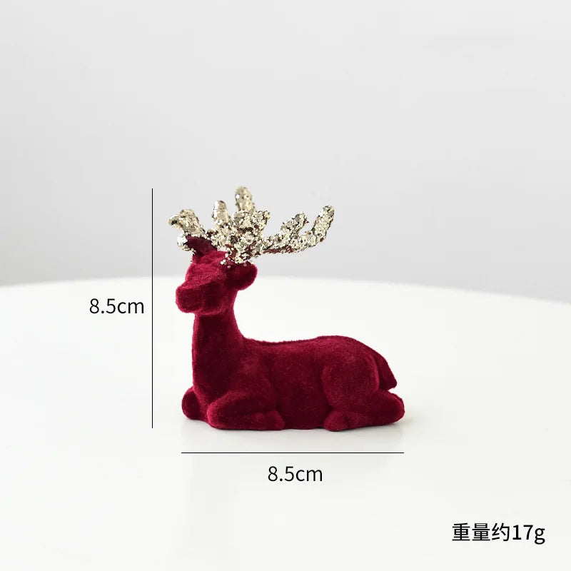 Christmas elk glitter burgundy flocked deer ornament,