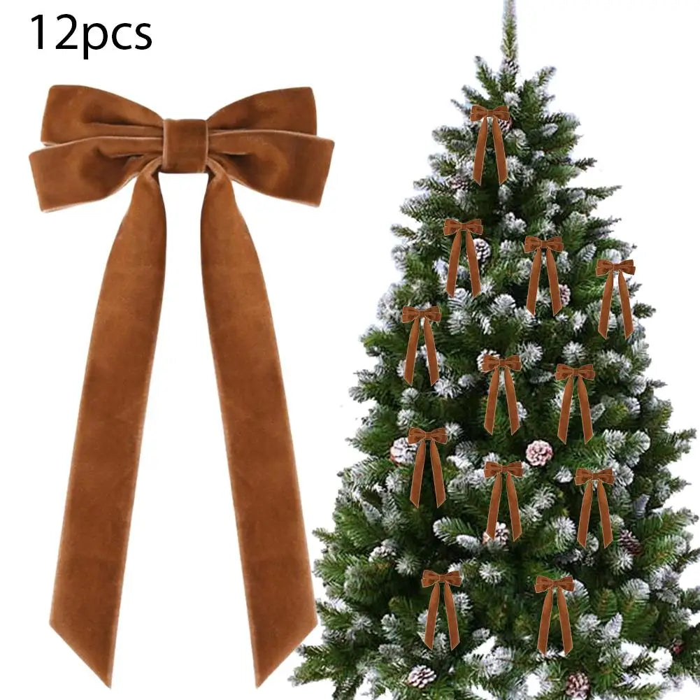 Velvet Bows Christmas Tree Decorations,Pink Large Topper
