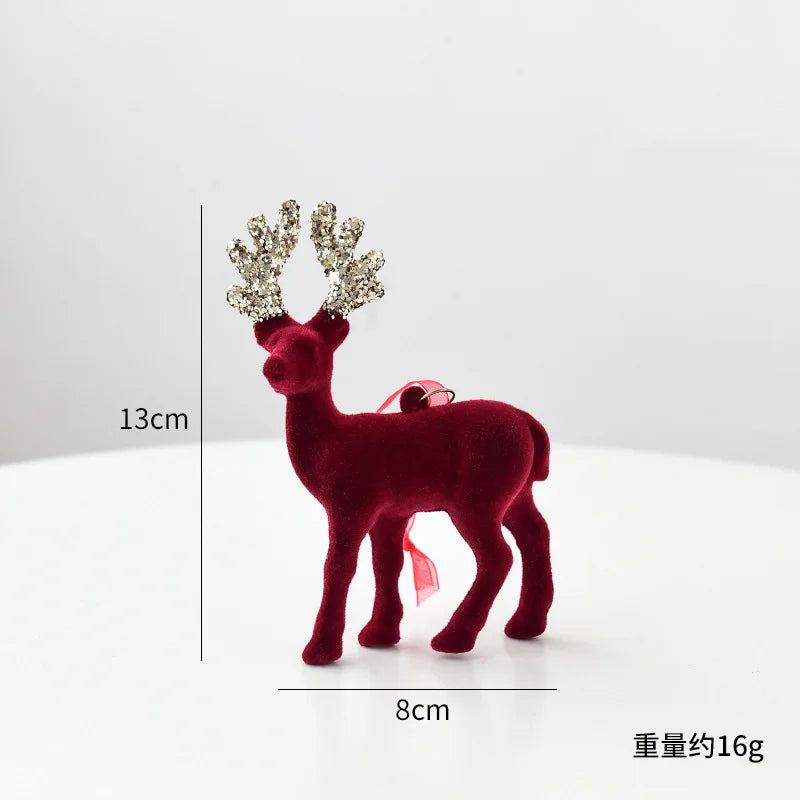 Christmas elk glitter burgundy flocked deer ornament,