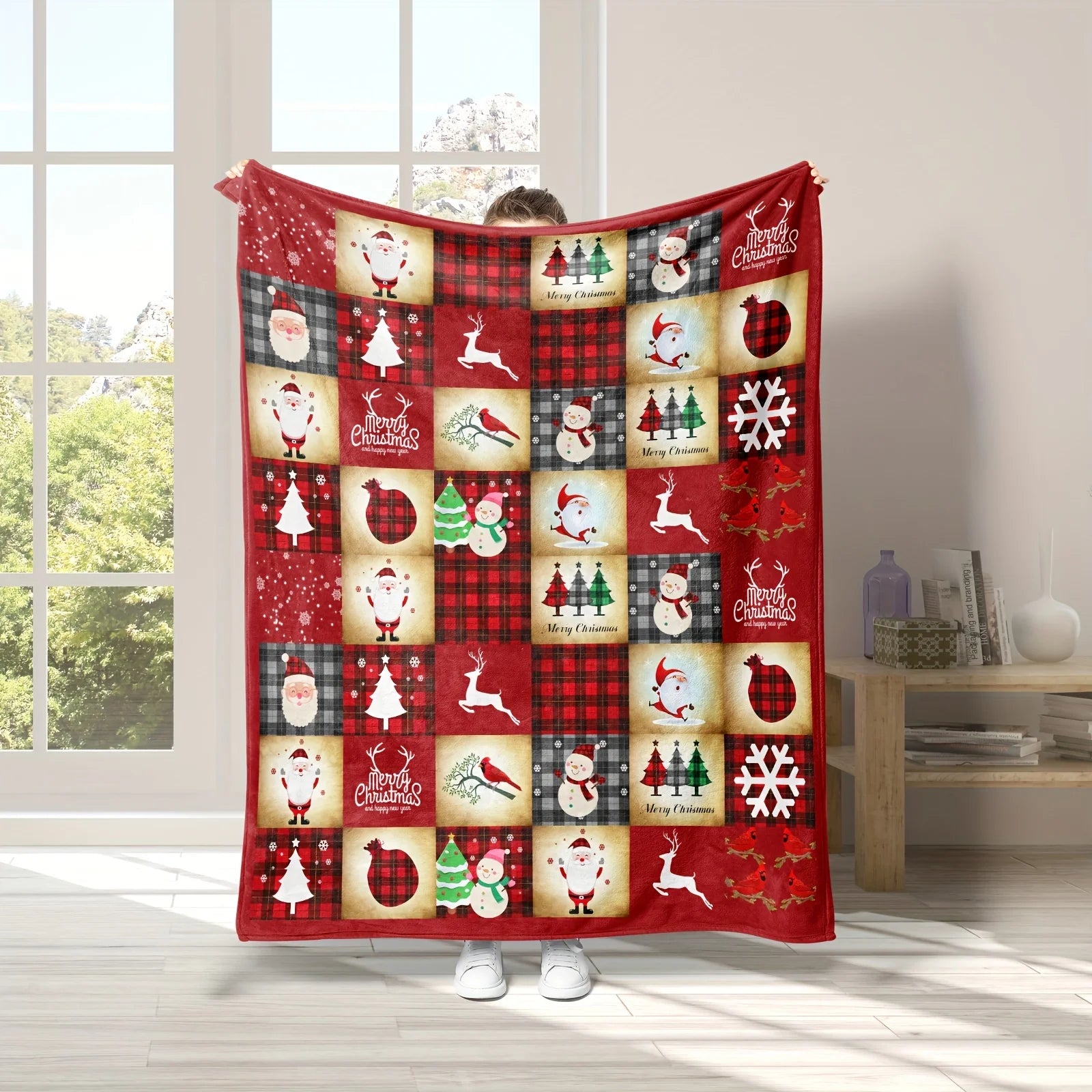 Santa Snowman and Reindeer Throw