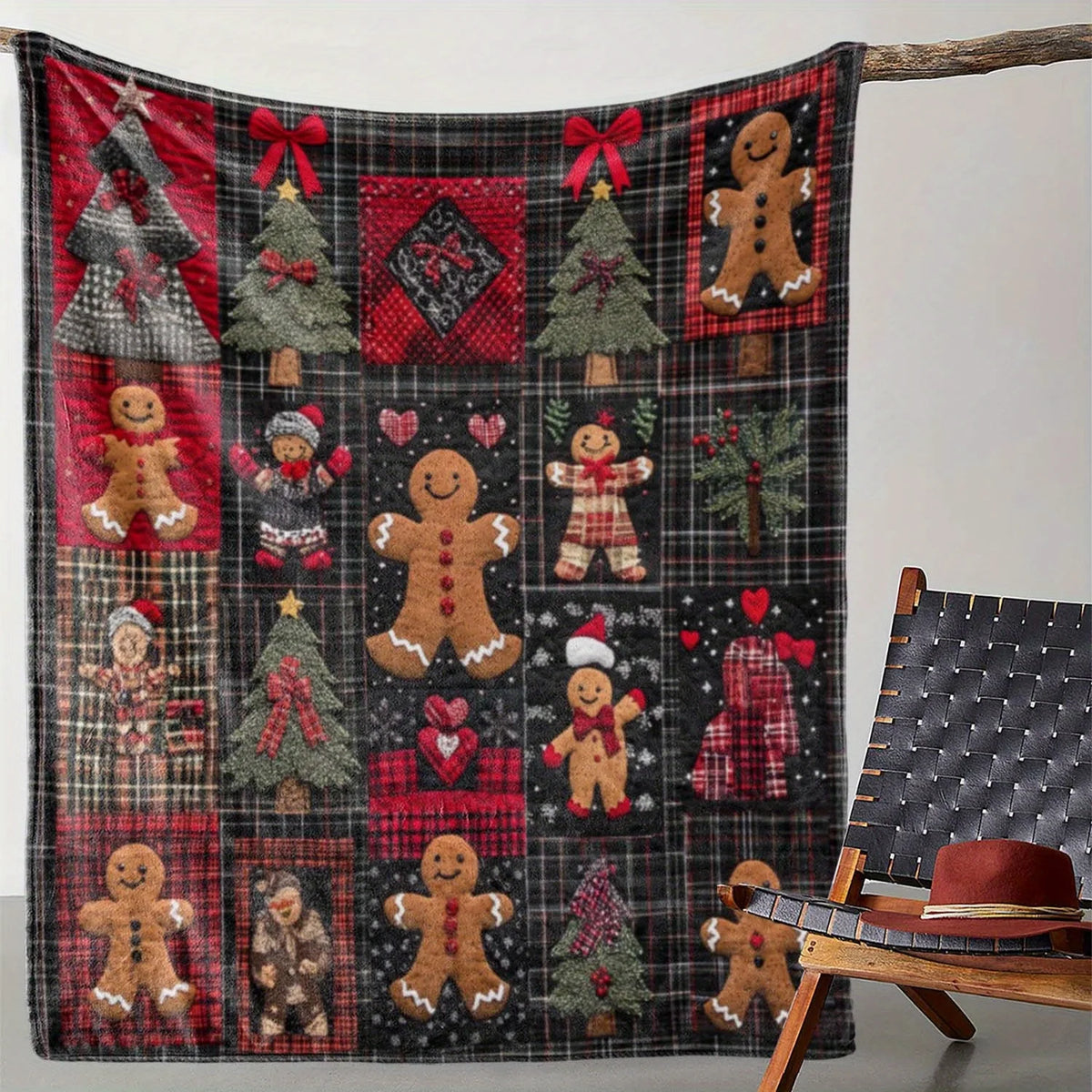 Vintage Christmas Gingerbread Man Blanket