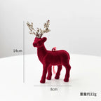 Christmas elk glitter burgundy flocked deer ornament,