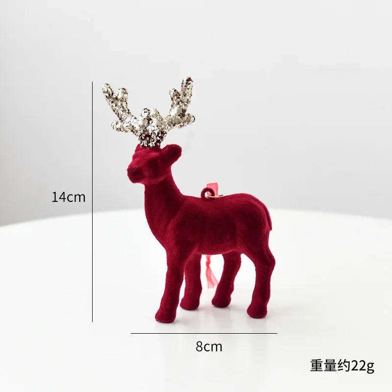 Christmas elk glitter burgundy flocked deer ornament,