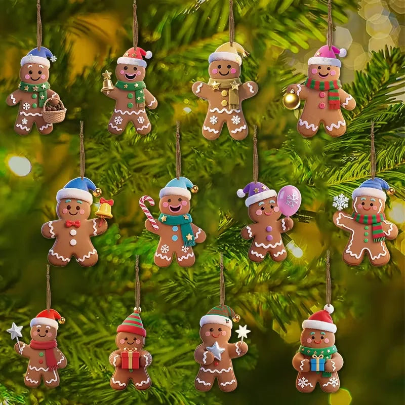 Christmas Gingerbread Man Ornaments Tree Wooden Hanging