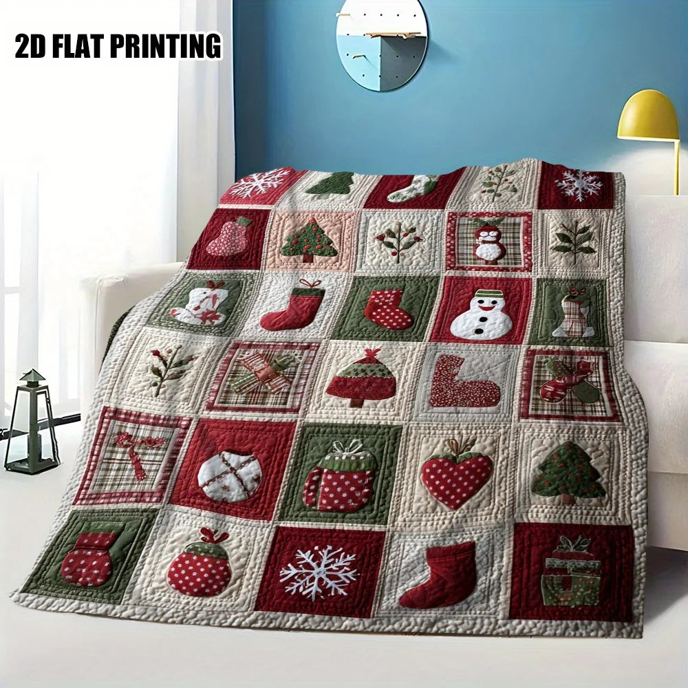 1pc Festive Christmas Flannel blankets，Perfect for Travel, Office,with Snowflakes, Christmas Trees & More, Office Blanket