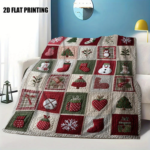 1pc Festive Christmas Flannel blankets，Perfect for Travel, Office,with Snowflakes, Christmas Trees & More, Office Blanket