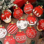 Red White Wooden Christmas Ball Ornament, Elk